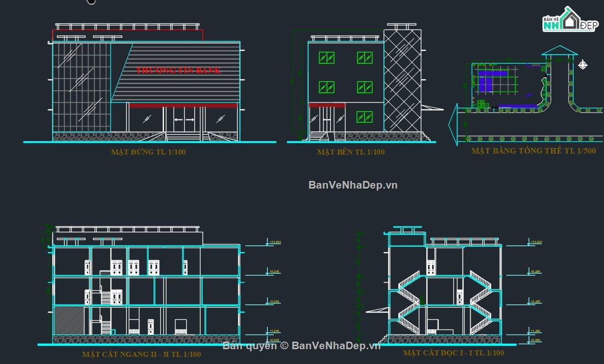 kiến trúc ngân hàng,ngân hàng 3 tầng,bản vẽ ngân hàng 3 tầng,file cad ngân hàng 3 tầng