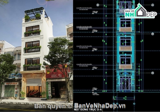 Nhà phố 4 tầng,cad nhà phố 4 tầng,file cad nhà phố 4 tầng