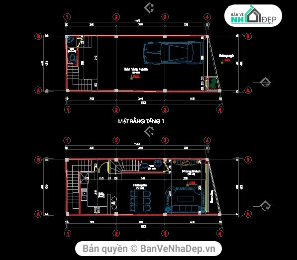 mẫu nhà phố 4 tầng,bản vẽ nhà phố 4 tầng 1 tum,Nhà phố 4 tầng 1 tum 4.6x12.4m,thiết kế nhà 4 tầng