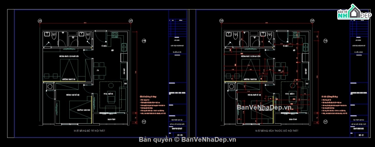 8 mẫu Bản vẽ triển khai nội thất căn hộ tòa chung cư