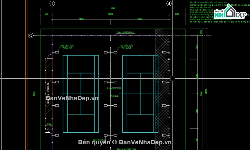 Pickleball,sân Pickleball,bản vẽ sân Pickleball
