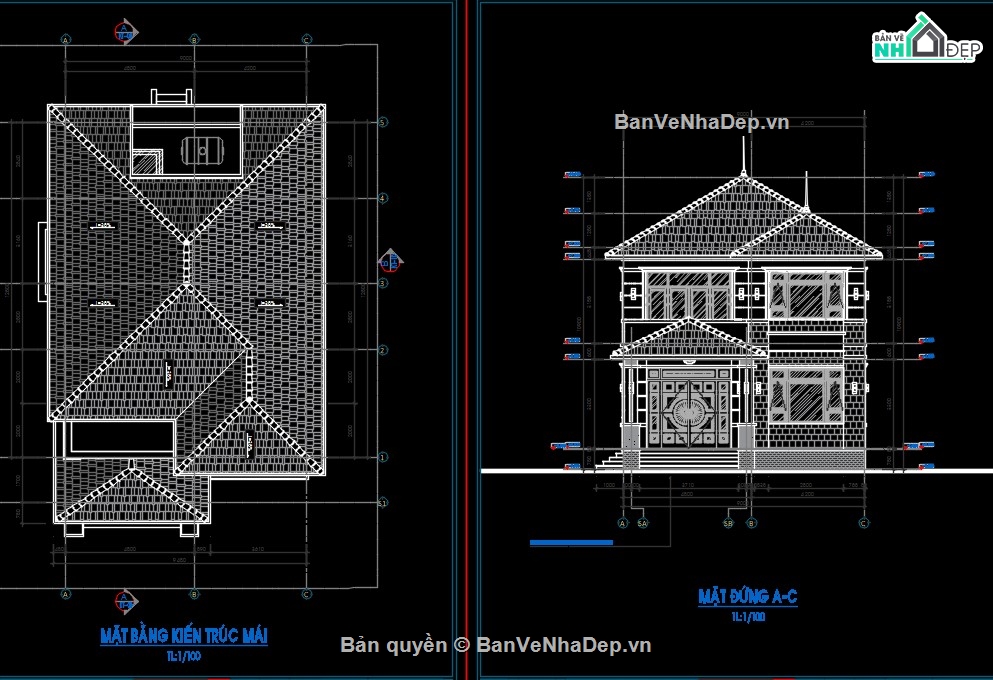 bản vẽ nhà mái nhật 2 tầng,mái nhật 2 tầng,Bản vẽ nhà mẫu