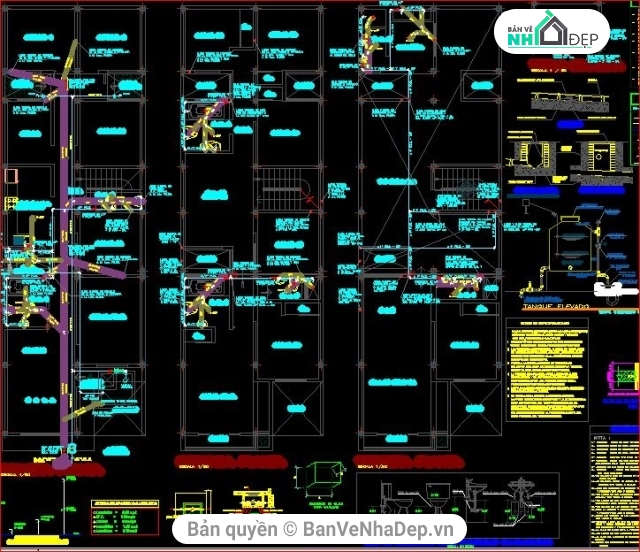 Kiến trúc,bản vẽ 3 tầng,khách sạn,bản vẽ cad