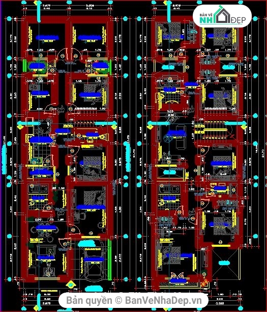 Kiến trúc,bản vẽ 3 tầng,khách sạn,bản vẽ cad