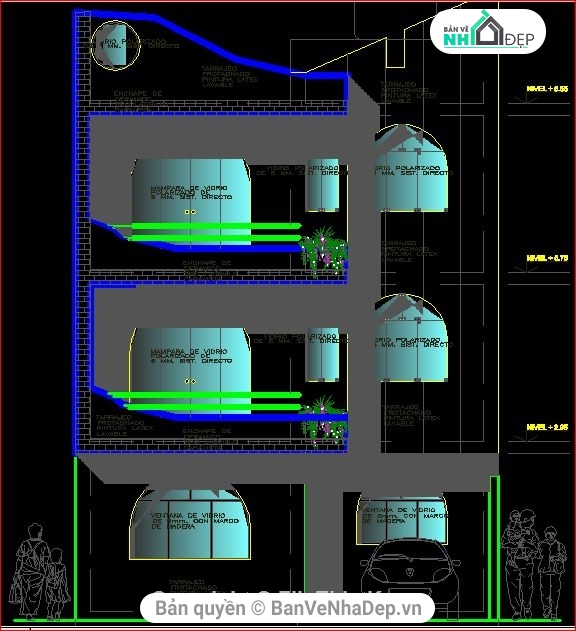 Kiến trúc,bản vẽ 3 tầng,khách sạn,bản vẽ cad