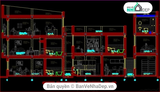 Kiến trúc,bản vẽ 3 tầng,khách sạn,bản vẽ cad