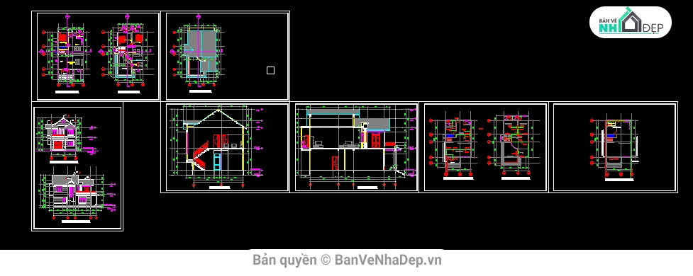 Bản vẽ chi tiết xây dựng nhà Biệt Thự 2 tầng (full file cad kiến trúc)