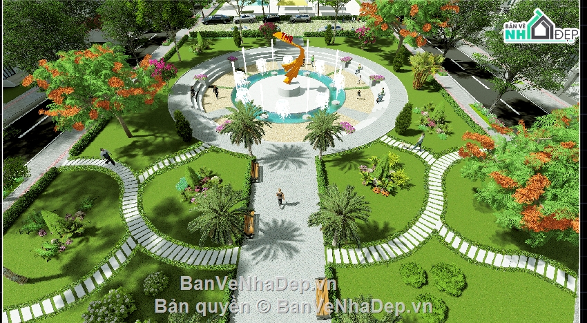 công viên,thiết kế công viên,bản vẽ công viên,bản vẽ đài phun nước,đài phun nước