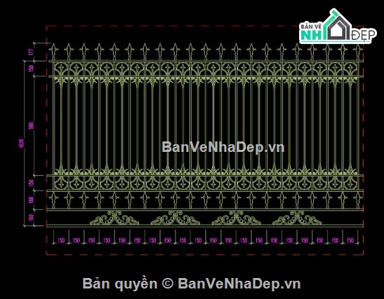 Cổng tường rào,file cad cổng tường rào,cổng tường rào file cad