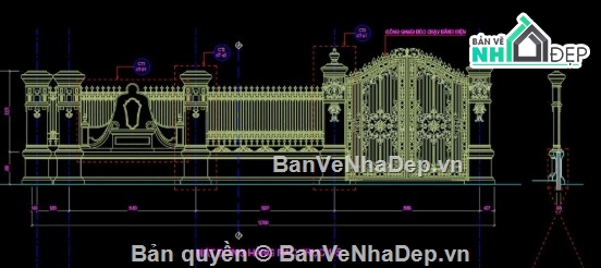 Cổng tường rào,file cad cổng tường rào,cổng tường rào file cad
