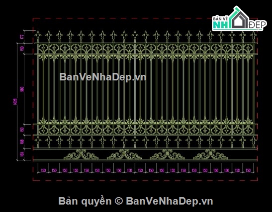 Cổng tường rào,file cad cổng tường rào,cổng tường rào file cad