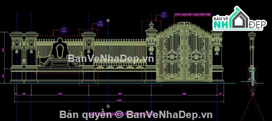 Cổng tường rào,file cad cổng tường rào,cổng tường rào file cad