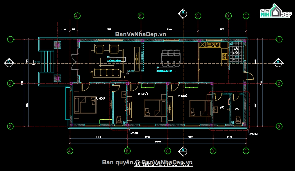 nhà 3 phòng ngủ,Bản vẽ nhà 1 tầng đẹp,nhà 1 tầng