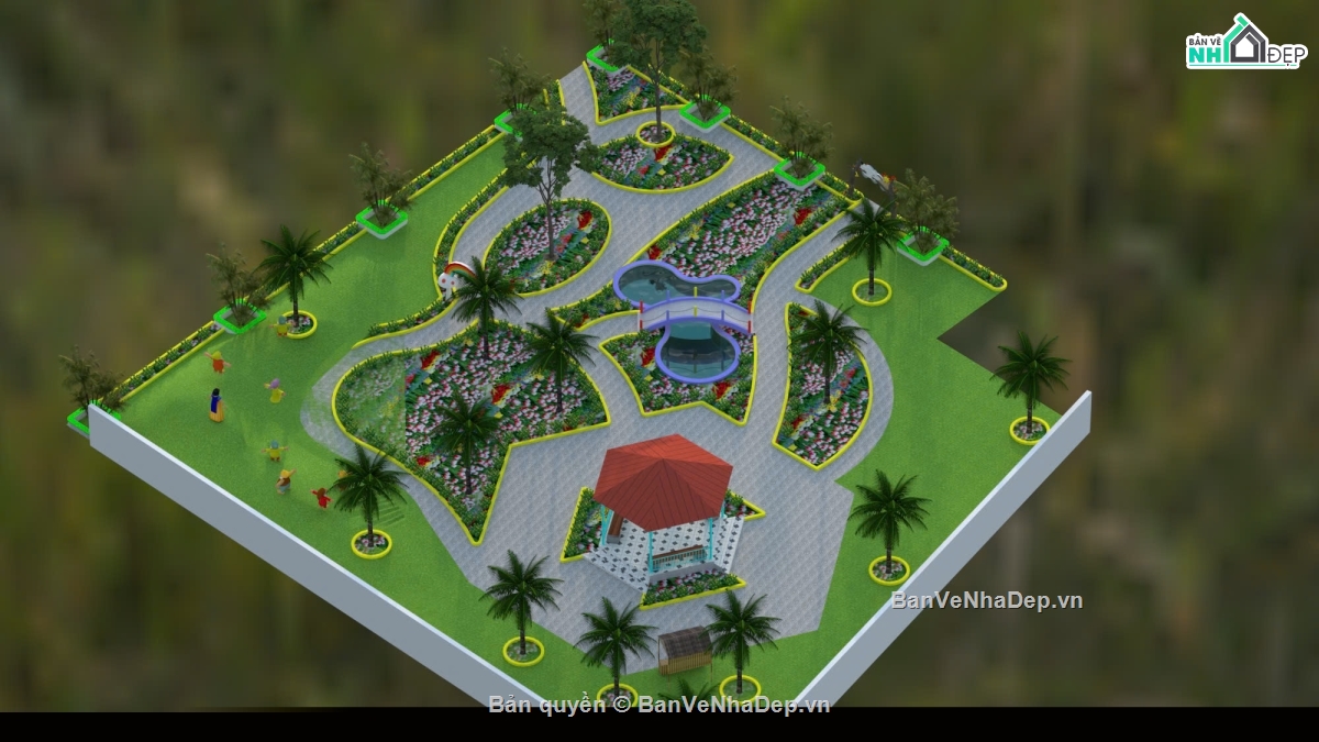 bản vẽ vườn cổ tích,vườn cổ tích mầm non,sketchup vườn mầm non,khu vui chơi mầm non