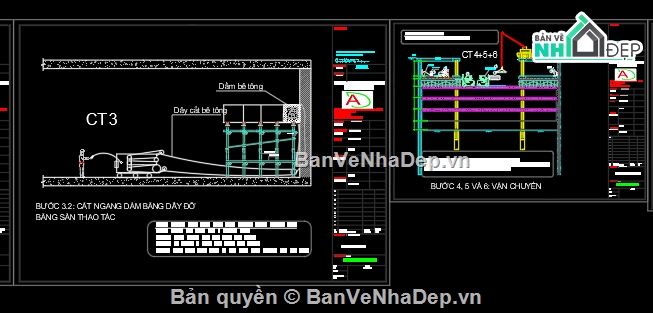 bản vẽ đục phá sàn biện pháp tầng hầm,đục phá sàn đạo,phương pháp cắt bê tông bằng dây