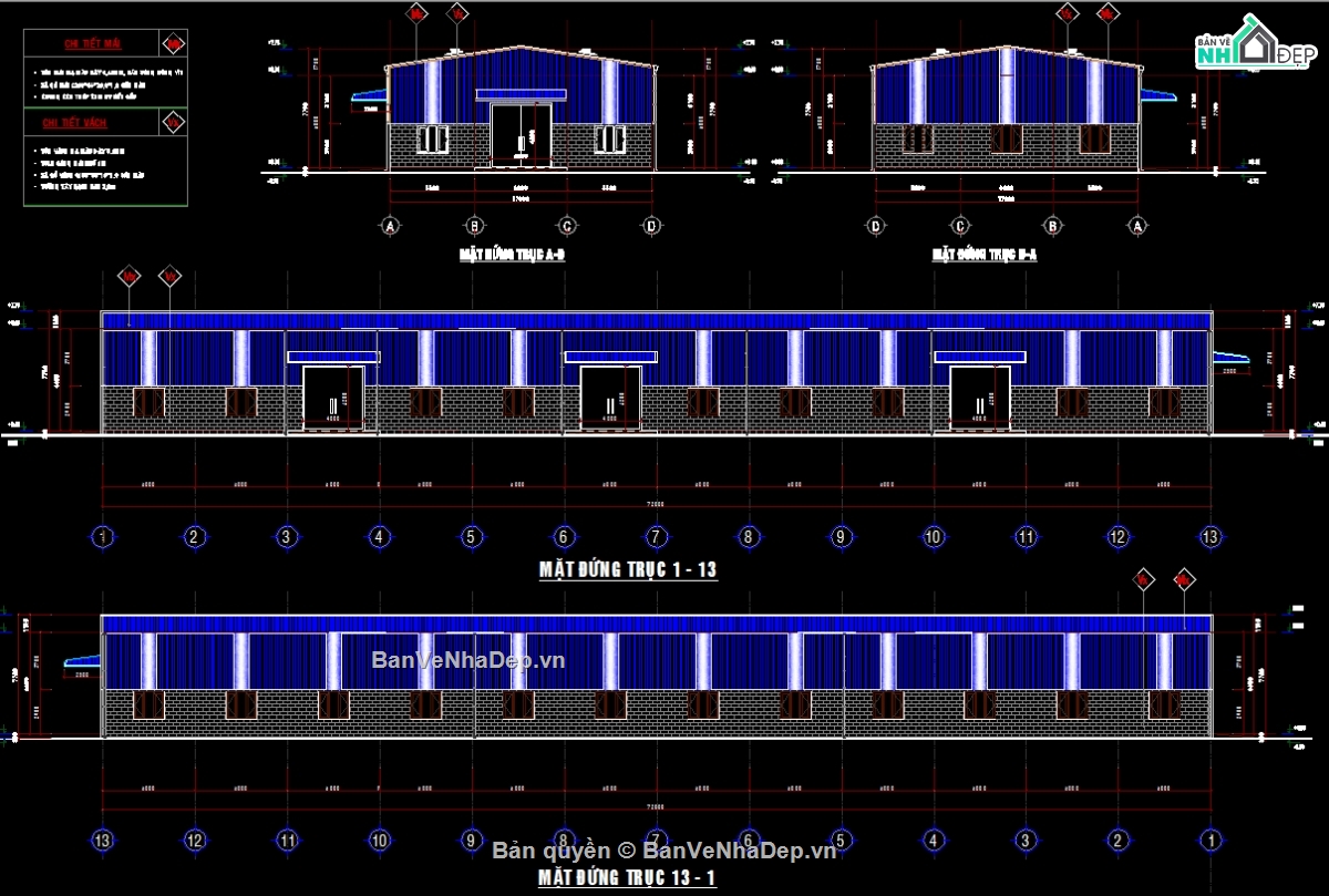 cad nhà xưởng,Bản vẽ thi công,nhà xưởng,kho nhà xưởng,Bản vẽ nhà kho,nhà xưởng rộng 17m