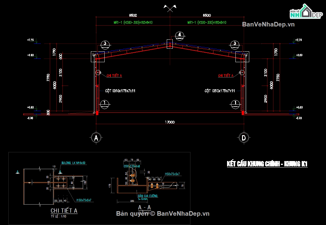 cad nhà xưởng,Bản vẽ thi công,nhà xưởng,kho nhà xưởng,Bản vẽ nhà kho,nhà xưởng rộng 17m