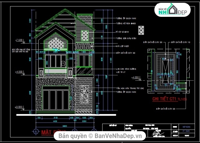 Bộ 4 mẫu nhà biệt thự 2 tầng có kích thước chiều rộng từ 6-7m, chiều dài từ 15-19m