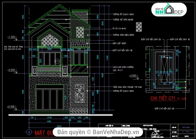 Bản vẽ nhà phố 2 tầng KT 6.6x16m full KT KC,Hồ sơ thiết kế nhà phố 2 tầng KT 6.6x16m,bản vẽ nhà phố KT 6.6x16m cao 2 tầng