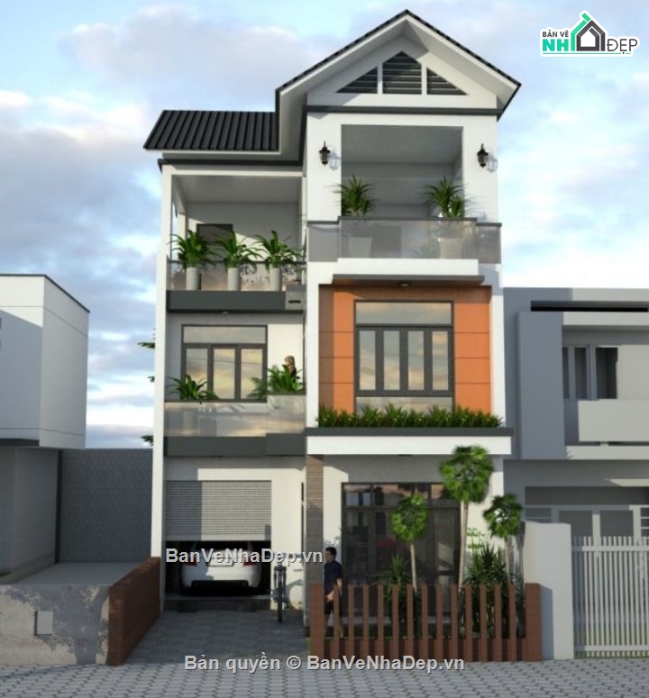 kiến trúc biệt thự phố,nhà phố 3 tầng,bản vẽ nhà phố