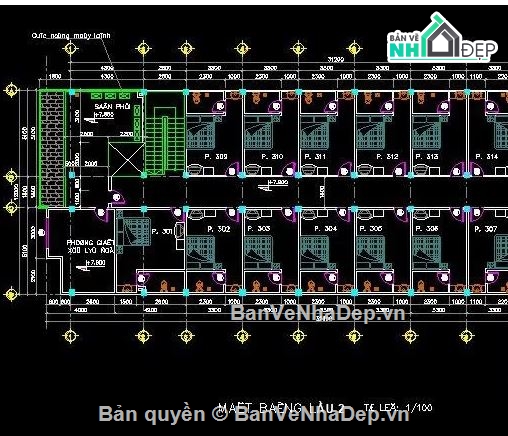khách sạn,bản vẽ khách sạn 3 tầng 30x12m,kiến trúc khách sạn 3 tầng