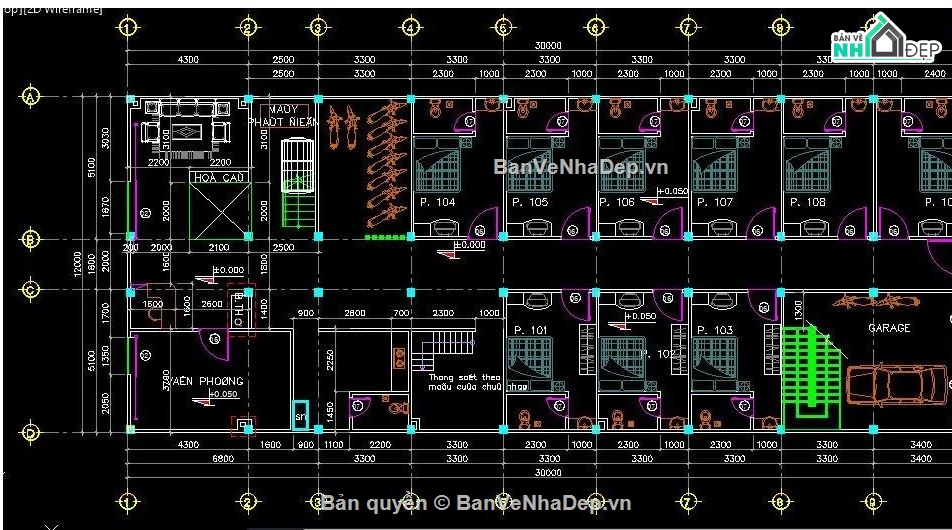 khách sạn,bản vẽ khách sạn 3 tầng 30x12m,kiến trúc khách sạn 3 tầng