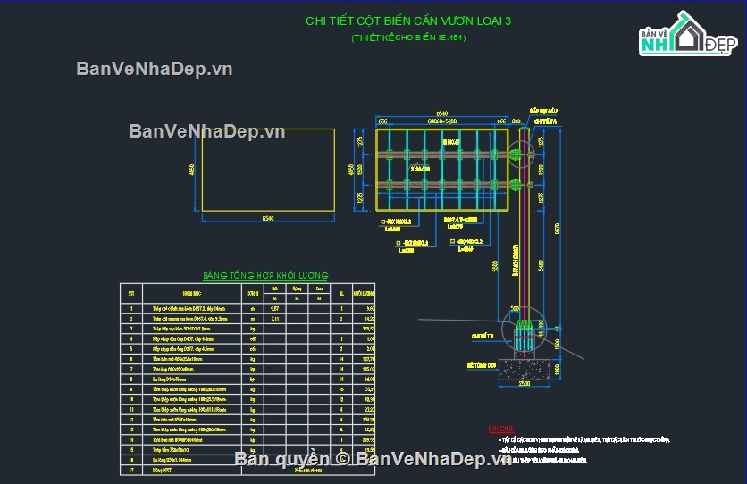 chi tiết cột,chi tiết biển báo,Kết cấu cột tay vươn,cột tay vươn biển báo