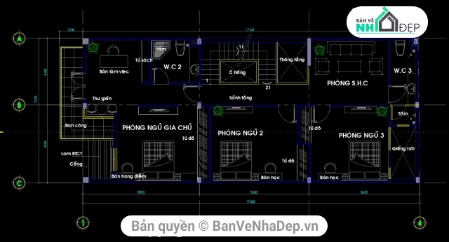 biệt thự 3 tầng,nhà phố 3 tầng,nhà 3 tầng,biệt thự 3 tầng 7.4×17.2m,bản vẽ nhà phố 3 tầng