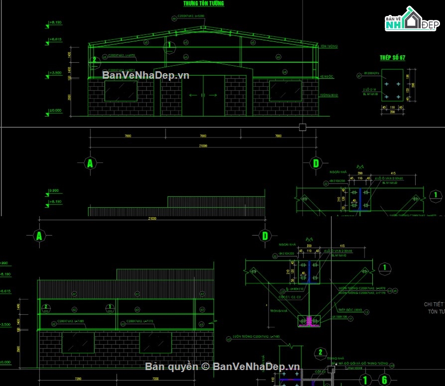 Bản vẽ cột kèo nhà xưởng 21m,Bản vẽ cửa nóc gió nhà xưởng,Bản vẽ dầm cầu trục nhà xưởng,Bản vẽ kết cấu nhà xưởng 21m