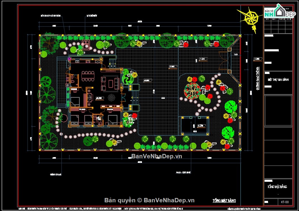 nhà vườn,bản vẽ nhà vườn,nhà vườn 1 tầng,biệt thự 1 tầng,cad biệt thự 1 tầng