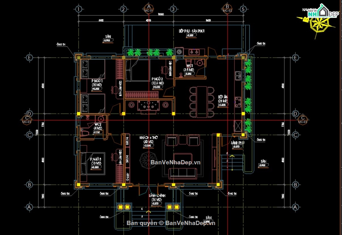 nhà vườn,bản vẽ nhà vườn,nhà vườn 1 tầng,biệt thự 1 tầng,cad biệt thự 1 tầng