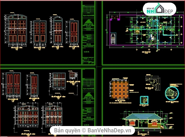 kiến trúc Biệt thự,biệt thự 1 tầng,nhà trệt mái thái,biệt thự vườn,Bản vẽ biệt thự vườn