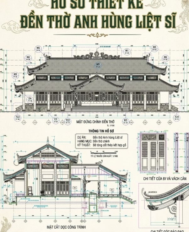đền thờ,đền thờ anh hùng liệt sỹ,bản vẽ đền thờ anh hùng