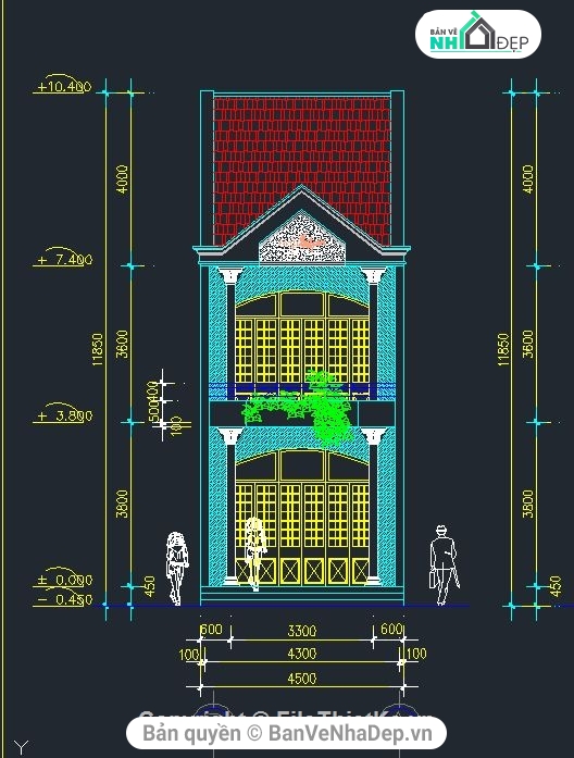 6 bản vẽ Cad thiết kế nhà phố 2 tầng chỉ với 89.000 VNĐ