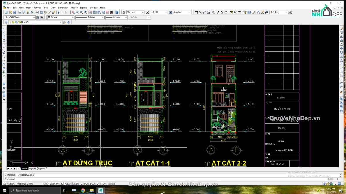 FILE CAD NHÀ PHỐ,NHÀ PHỐ 4X18M,kết cấu nhà dân