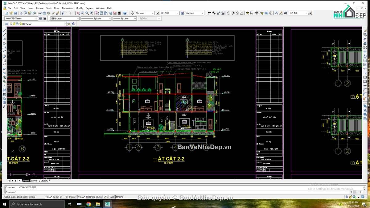 FILE CAD NHÀ PHỐ,NHÀ PHỐ 4X18M,kết cấu nhà dân