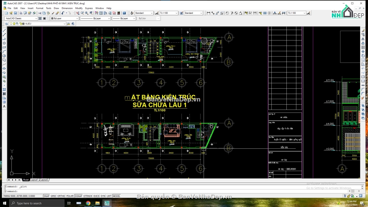 FILE CAD NHÀ PHỐ,NHÀ PHỐ 4X18M,kết cấu nhà dân