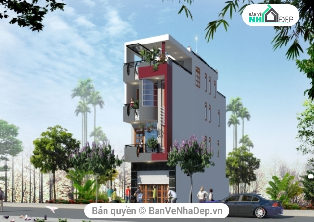 Mẫu Nhà phố 4 tầng,bản vẽ nhà 4 tầng,mặt tiền 4m,nhà phố 4 tầng 4x16m,Nhà phố 4 tầng,Nhà phố 4x16m