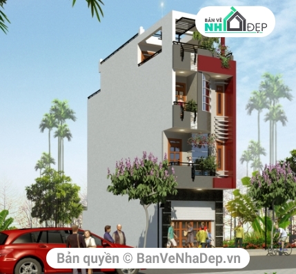 Mẫu Nhà phố 4 tầng,bản vẽ nhà 4 tầng,mặt tiền 4m,nhà phố 4 tầng 4x16m,Nhà phố 4 tầng,Nhà phố 4x16m