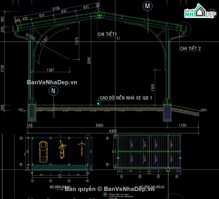 nhà để xe,nhà để xe khung thép,file cad nhà để xe khung thép