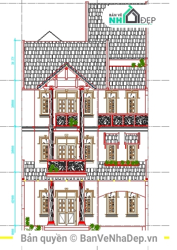 bản vẽ kiến trúc nhà,bản vẽ kiến trúc nhà 5 tầng,bản vẽ nhà 5 tầng,9x19m,biệt thự 5 tầng,thiết kế nhà phố
