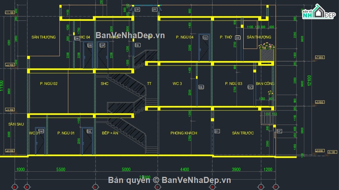 Bản vẽ nhà phố,nhà phố 3 tầng,Bản vẽ