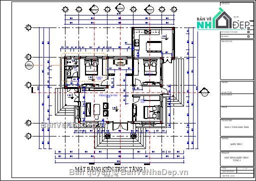 Bản vẽ kiến trúc Nhà,kiến trúc mái thái,mái thái,Nhà thái,kiến trúc một tầng