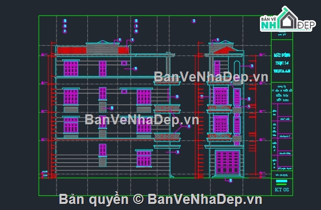 kiến trúc 4 tầng,4 tầng,Bản vẽ nhà 4 tầng,nhà phố 4 x 13 m,nhà mặt phố,kiến trúc 3 tầng
