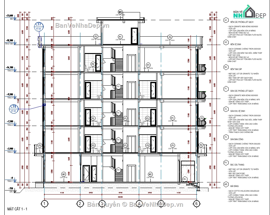 nhà 5 tầng,Bản vẽ nhà nghỉ,kiến trúc 5 tầng