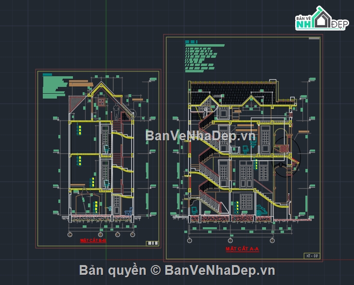 file cad nhà phố 3 tầng,nhà phố 3 tầng,bản vẽ nhà phố 3 tầng