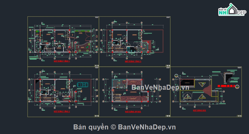 file cad nhà phố 3 tầng,nhà phố 3 tầng,bản vẽ nhà phố 3 tầng