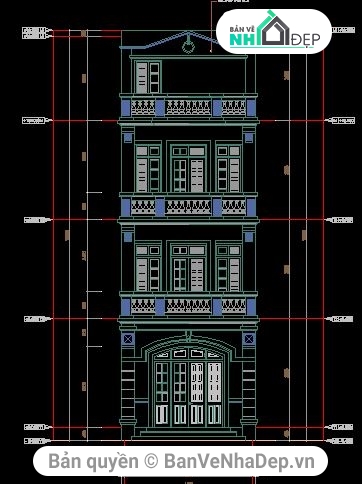 Thiết kế nhà phố 4 tầng,bản vẽ nhà phố 4 tầng,nhà kích thước 4.2x18m,File cad nhà phố 4 tầng