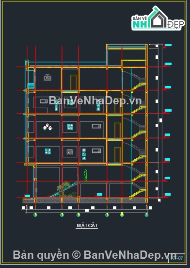 nhà phố 7 tầng,file cad nhà phố 7 tầng,cad nhà phố 7 tầng,bản vẽ nhà phố 7 tầng