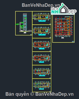 nhà phố 7 tầng,file cad nhà phố 7 tầng,cad nhà phố 7 tầng,bản vẽ nhà phố 7 tầng